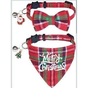 Breakaway Holiday Cat Kitten Bandana Collar with Bell Santa Christmas Tree for C